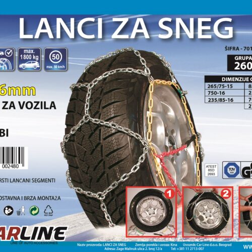 Lanci za sneg 16 mm za SUV i laki dostavni program, grupa 260 TUV/GS sertifikat